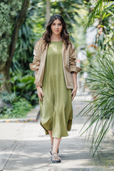 Vestido Alma multi cuello en V o redondo - Verde Pistacho