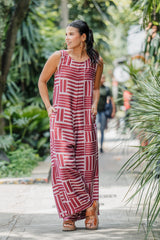 Enterizo Étnica Manga Sisa - Rayas vino