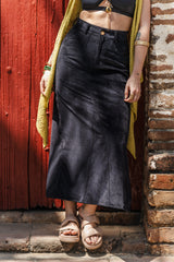 Falda Larga corduroy con bolsillos y abertura - Color Negro