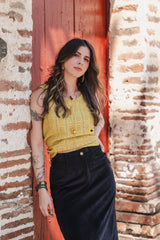 Falda Larga corduroy con bolsillos y abertura - Color Negro