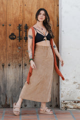 Falda Larga corduroy con bolsillos y abertura - Arena