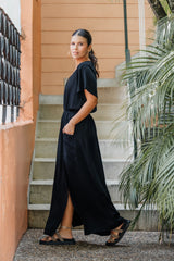 Vestido Étnica Largo con mangas y aberturas frontales - Negro