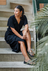 Vestido Étnica Largo con mangas y aberturas frontales - Negro