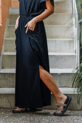 Vestido Étnica Largo con mangas y aberturas frontales - Negro