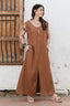 Vestido Sofía en Lino sin mangas con bolsillos y aberturas - Color Moca