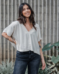 Blusa Zhara con mangas cuello en V- Lino Semilla