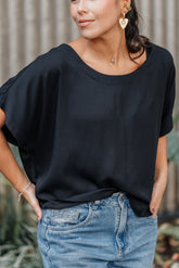 Blusa Amalia con mangas cuello redondo - Color Negro