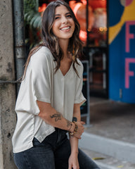 Blusa Zhara con mangas cuello en V- Lino Semilla