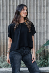 Blusa Amalia con mangas cuello redondo - Color Negro