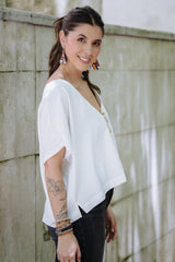 Blusa Zhara con mangas cuello en V- Blanco Perla