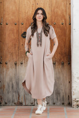 Vestido Alma multi cuello en V o redondo - Color Caqui