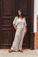 Enterizo Melodía largo con cinturón y bolsillos - Color Crudo