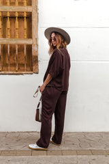 Blusa Anastacia manga corta - Café Oscuro