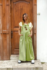 Overall Étnica corduroy sin mangas con bolsillos - Verde Manzana