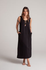 Vestido Flora sin mangas con bolsillos - Color Negro