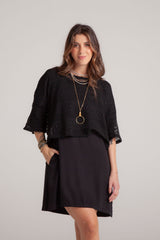 Blusa Mariposa tela de malla manga 3/4 - Negra