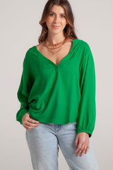Blusa Ama manga larga cuello en V - Verde Trébol
