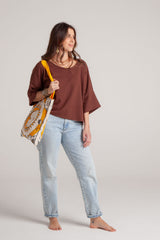 Blusa Mariposa tela de ribs manga 3/4 - Marrón