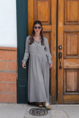 Vestido maxi vera manga larga con aberturas - Gris Luna