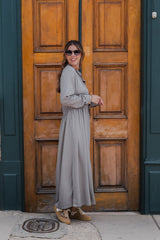 Vestido maxi vera manga larga con aberturas - Gris Luna