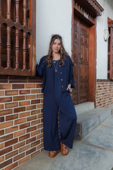 Blusa Boho manga 3/4 - Azul oscuro