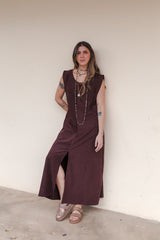 Vestido Sofía sin mangas con bolsillos y aberturas - Malbec