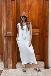 Vestido Flora sin mangas con bolsillos - Color Blanco hueso