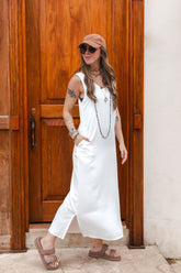 Vestido Flora sin mangas con bolsillos - Color Blanco hueso