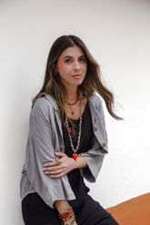 Blusa Boho manga 3/4 - Color Gris Luna