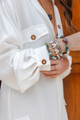 Vestido paloma manga larga con botones y cinturón - Blanco Hueso