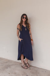 Vestido Julieta largo sin mangas - Azul Oscuro