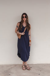 Vestido Julieta largo sin mangas - Azul Oscuro