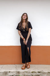 Vestido Étnica Largo con mangas y aberturas frontales - Negro