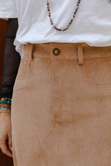 Falda Larga corduroy con bolsillos y abertura - Arena