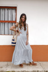 Vestido inspiración cuello recto con tiras y bolero - Gris