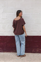 Blusa Amalia con mangas cuello redondo- Malbec- Étnica Alama Autentica