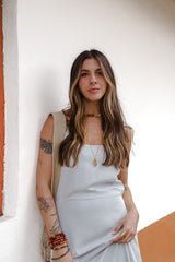 Vestido inspiración cuello recto con tiras y bolero - Gris