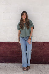 Blusa Amalia con mangas cuello redondo - Verde Oliva