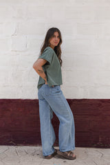 Blusa Amalia con mangas cuello redondo - Verde Oliva