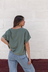 Blusa Amalia con mangas cuello redondo - Verde Oliva
