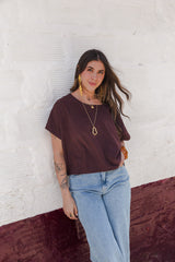 Blusa Amalia con mangas cuello redondo- Malbec- Étnica Alama Autentica