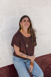 Blusa Amalia con mangas cuello redondo- Malbec- Étnica Alama Autentica