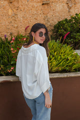 Blusa Boho manga 3/4 - Blanca