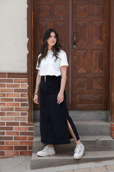 Falda Larga corduroy con bolsillos y abertura - Color Negro