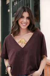 Blusa Zhara con mangas cuello en V- Malbec