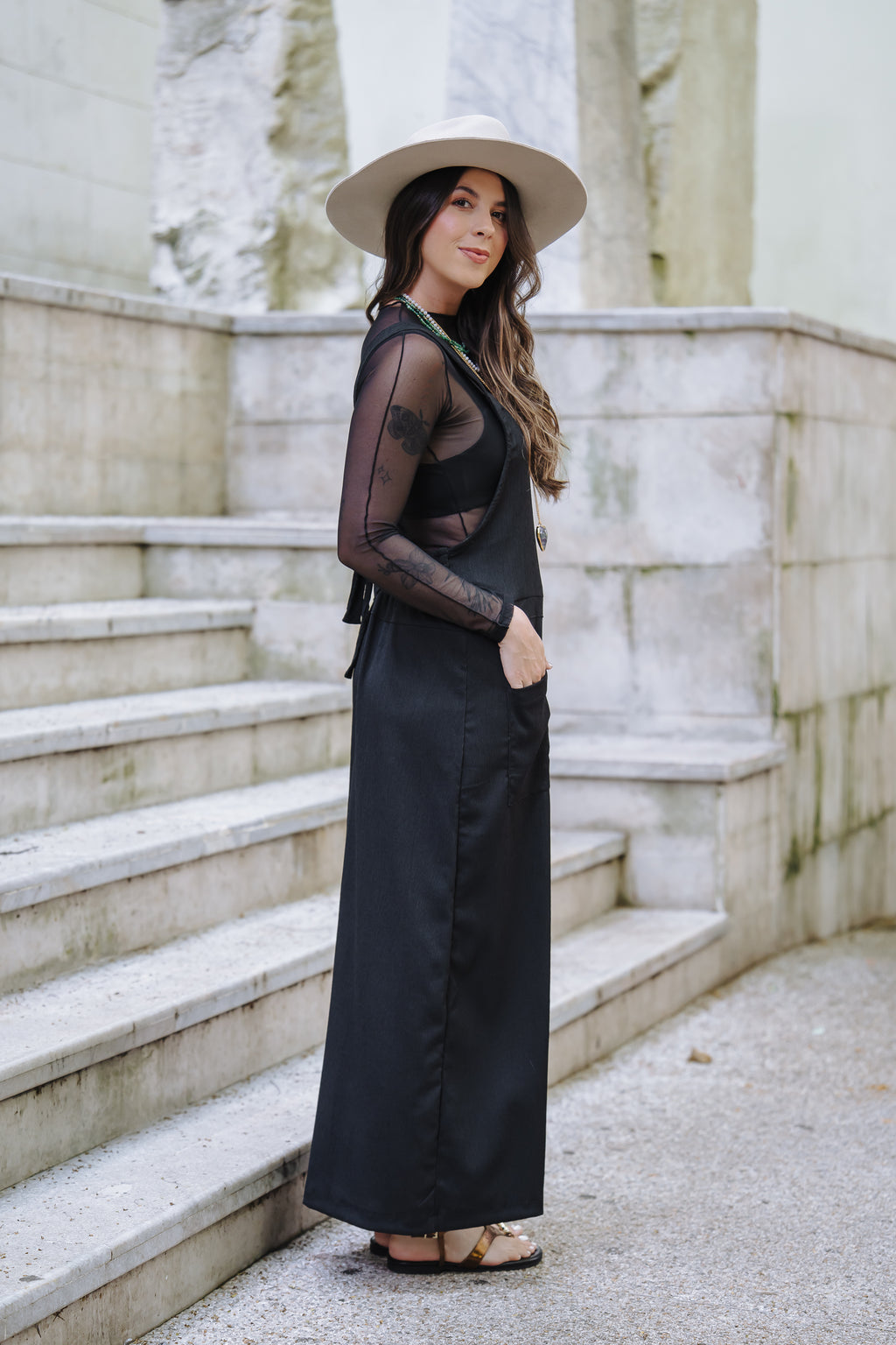 Overall Roma largo con bolsillos - Negro