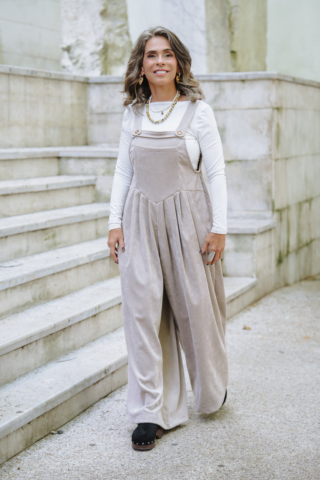Overall Étnica corduroy sin mangas - Almendra