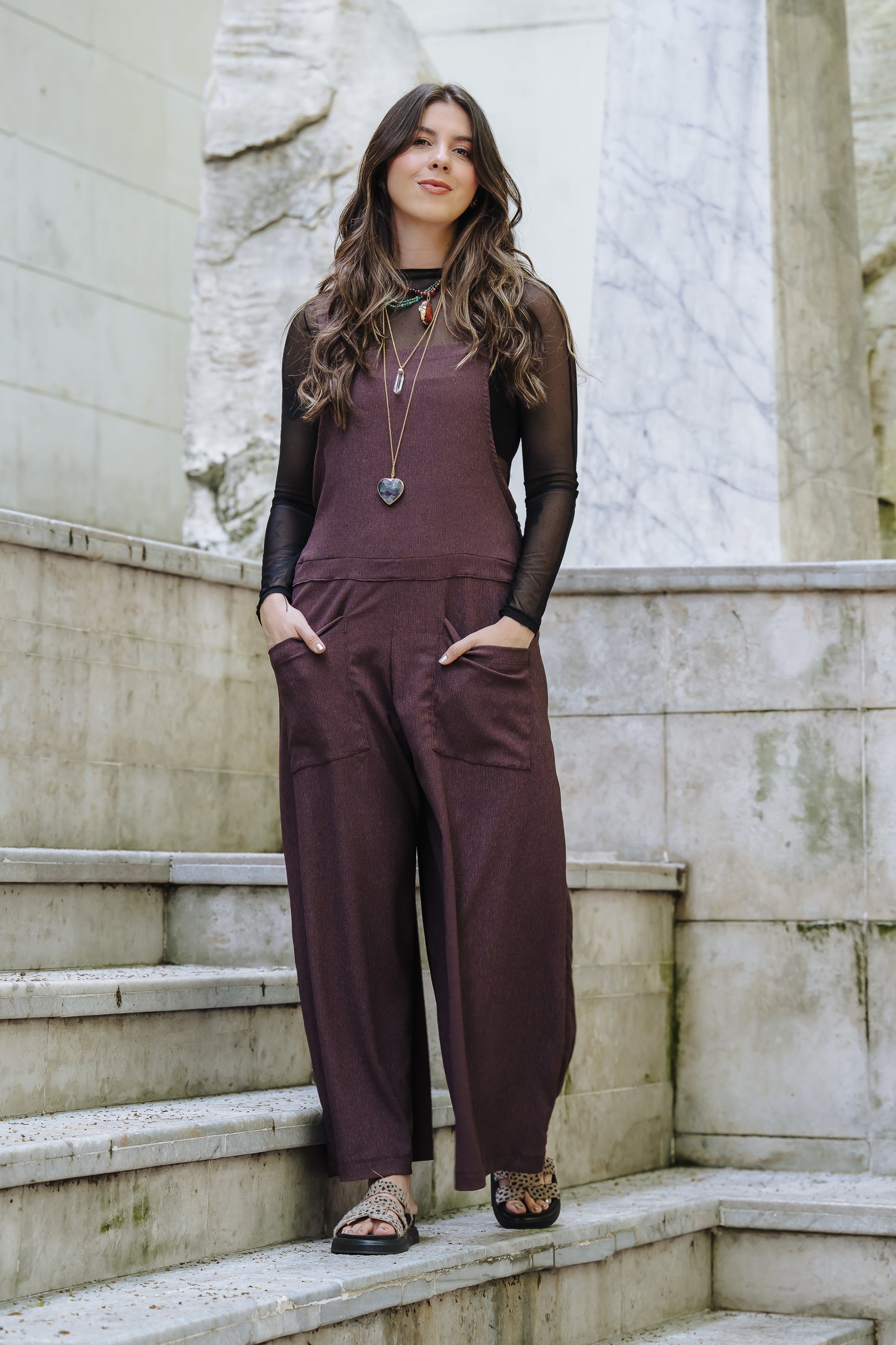 Overall Roma largo con bolsillos - Berenjena
