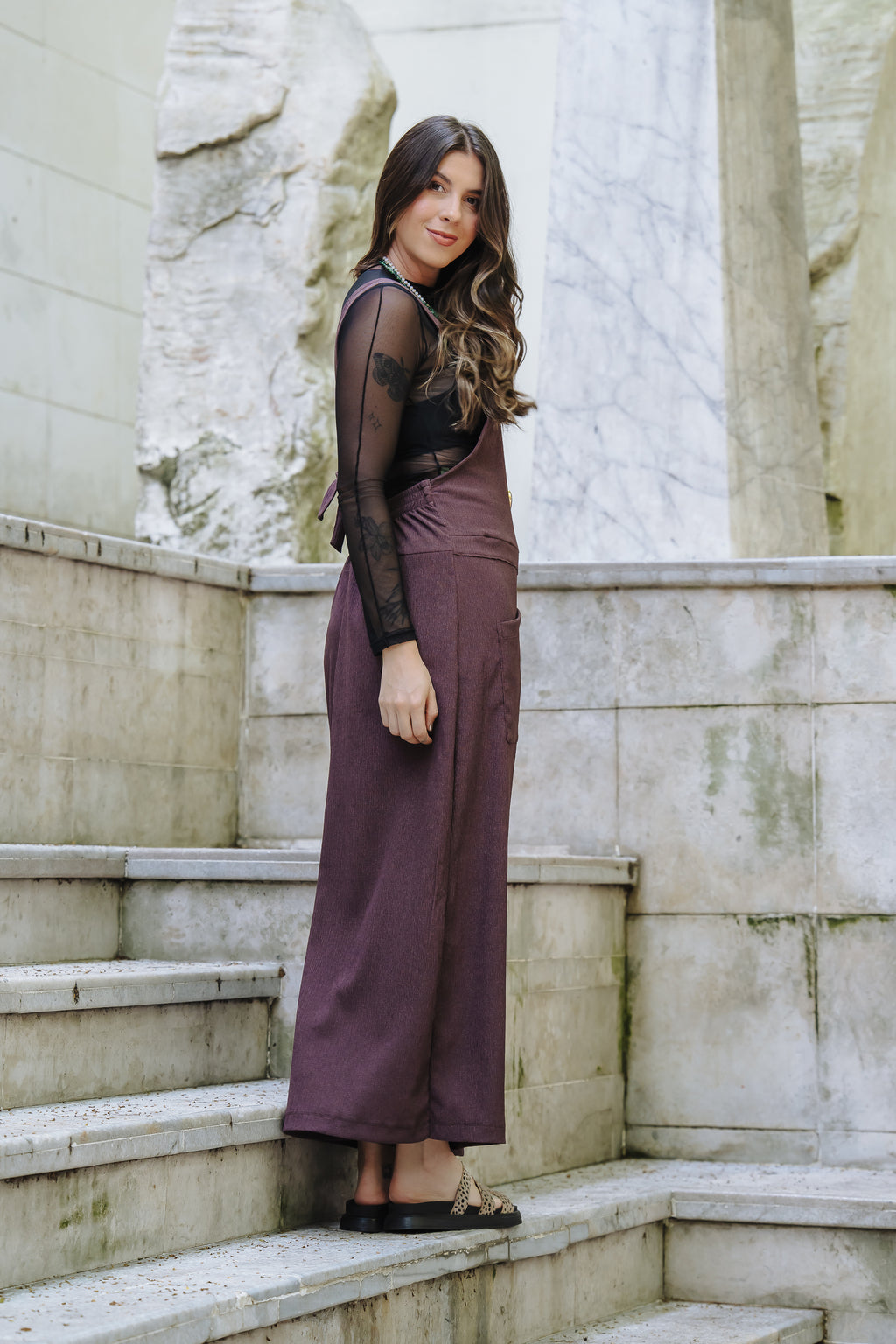 Overall Roma largo con bolsillos - Berenjena