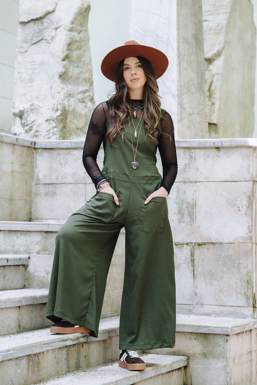 Overall Roma largo con bolsillos - Verde Militar